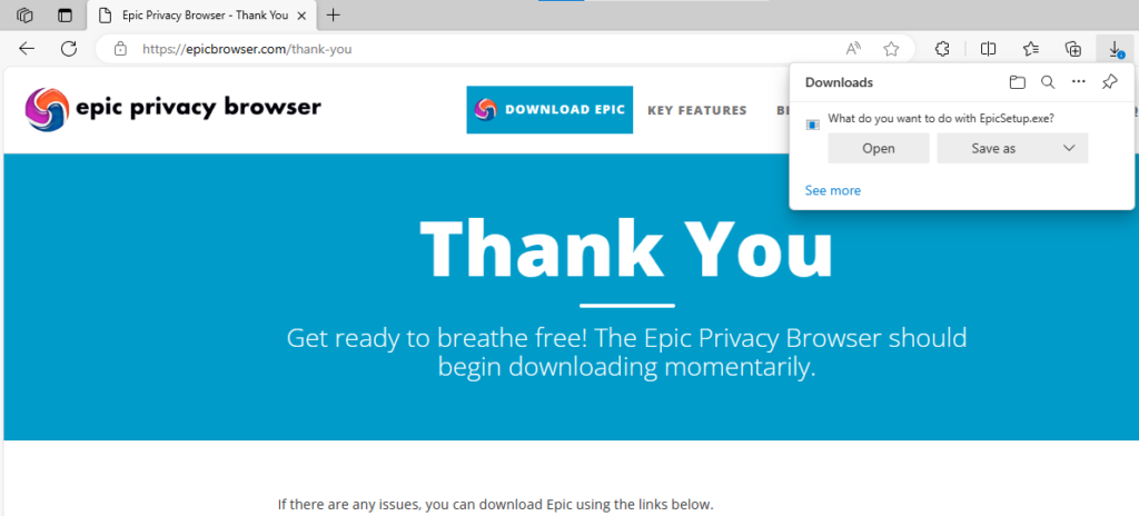 Downloading EPIC Browser