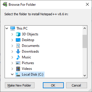 Change the folder to install Notepad++