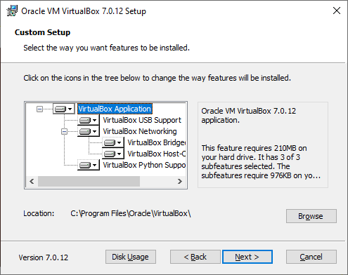 Options to customize the installation and installation location